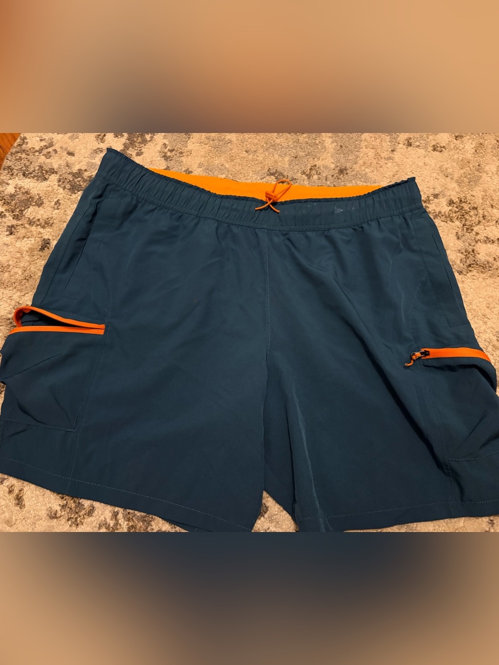 Men's Athletic Performance Shorts in Deep Teal with Orange Accents